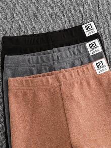 SHEIN Bộ 3 quần legging đan trơn màu cho bé gái - Nhiều màu - Xem 4