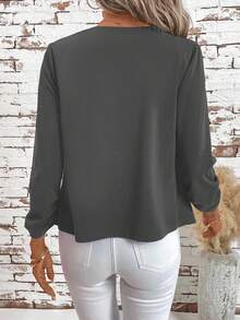 SHEIN Clasi Women's Elegant Ruffle Front Long Sleeve Versatile Black Jacket In Fall/Winter