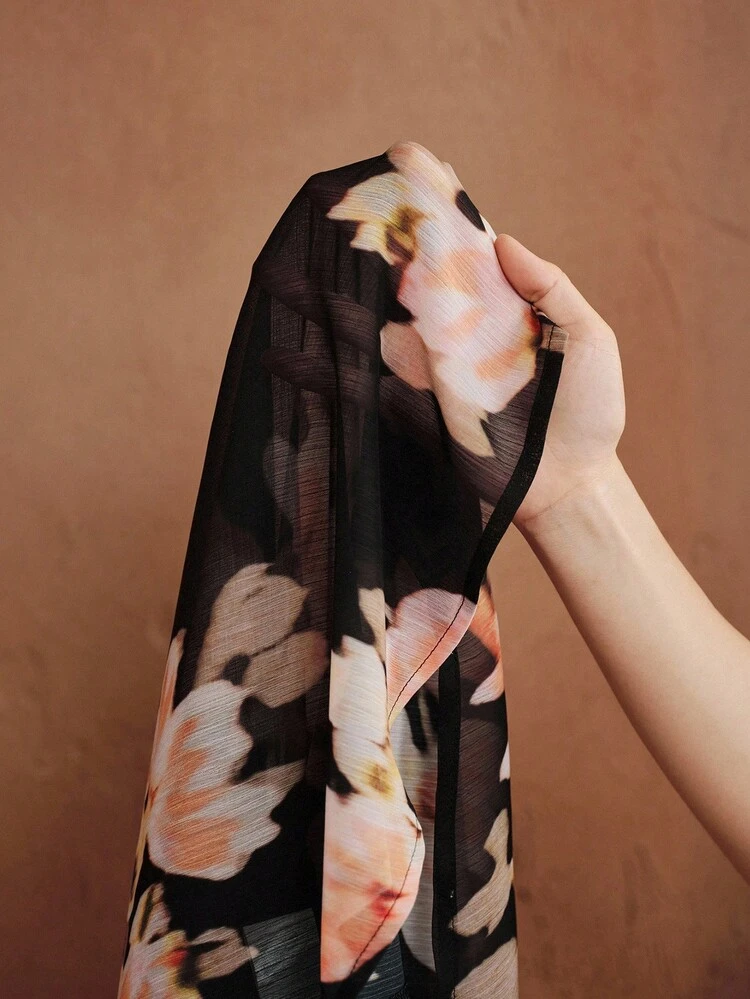 Camisa de Manga Longa Feminina com Manga Farol, Estampa de Borda Desfocada, Lapela, Aberta na Frente, Casual, Versátil, Moda Combinável, Adequada para Outono, Inverno, Saída, Elegante, Formal, Chique, Ano Novo, Natal, Formatura, Casamento, Festa