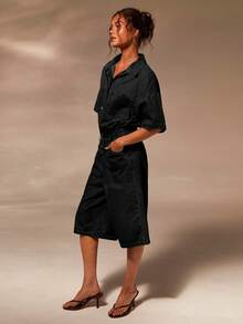 Athîral 女式 90 年代风格休闲青年布牛仔连体裤 - 黑色 - 查看 4