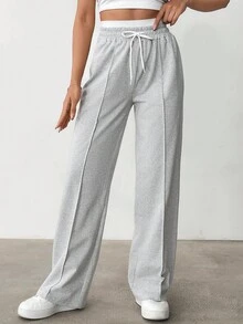 EURMUSE Women's Casual Versatile Contrast Color Drawstring Waist Sweatpants - Grey - View 7