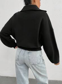 SHEIN Tall 100% Cotton Collar With Zipper Pattern Oversize Sweatshirt - Black - View 2