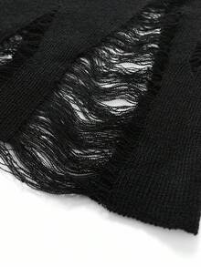 SHEIN Unity Vestido de punto con cuello alto, unicolor y rasgado para otoño/invierno - Negro - Ver 6