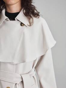 Ontre Abrigo de trinchera de unicolor casual y de oficina para mujer, de estilo urbano moderno y de negocios, de alta calidad y material, con un estilo sofisticado, sencillo y fresco, discreto y duradero, versátil y adecuado para todos, elegante y de estilo antiguo, ideal para cruceros en otoño/invierno - Marrón - Ver 7