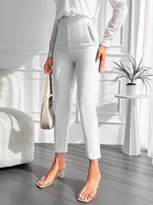 ZIRRA 女式纯色褶皱高腰休闲夏季长裤 - 白色 - 查看 5