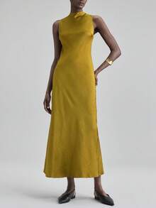 Ontre 2025秋冬新款女士户外装教师制服俱乐部装秋冬装女士商务休闲复古风服装优雅通勤连衣裙无袖纹理长裙黄色 - 摩卡棕 - 查看 2