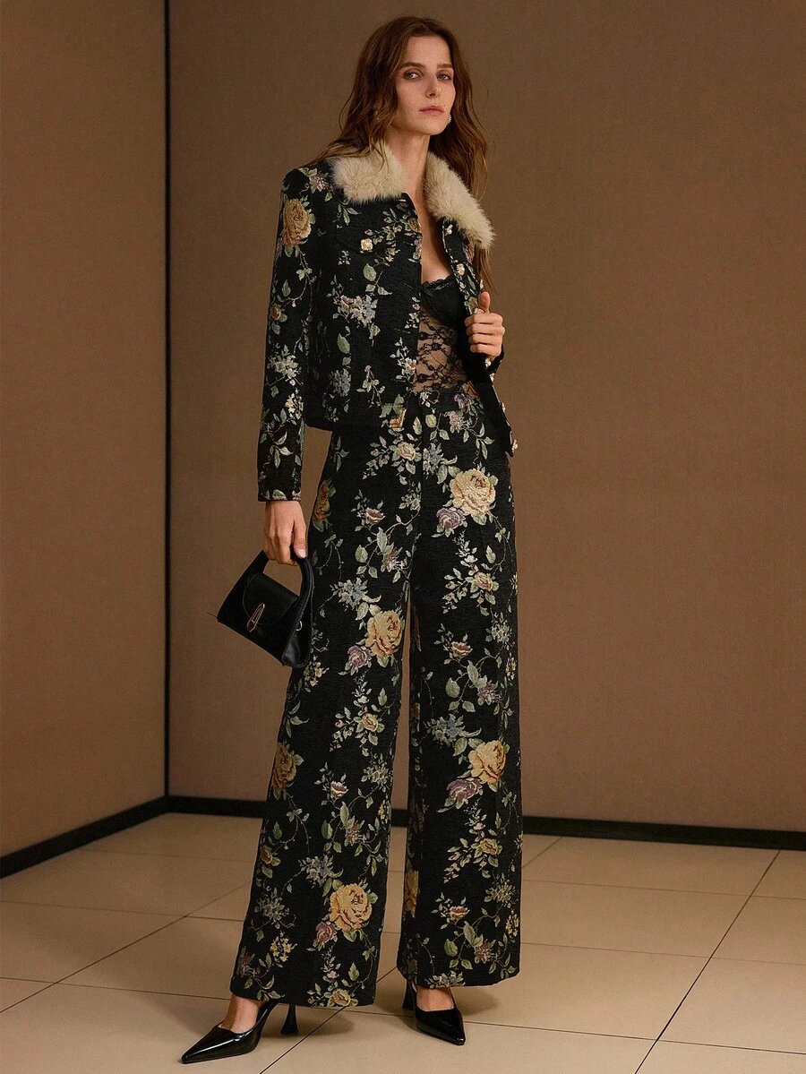 MOTF PREMIUM 提花花卉印花撞色人造毛领夹克 - 彩色 - 查看 1