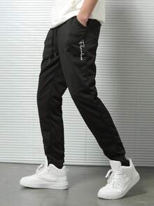 EURMUSE Cotton Men Letter Graphic Drawstring Waist Sweatpants