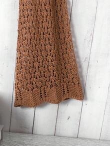 SHEIN Tween Girl Elegant Hem Shell Ruffle Long Sleeve Cropped Cardigan Fall Winter - Camel - View 5