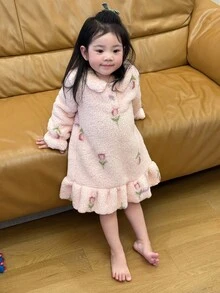 DAZY Baby/Kleinkind Mädchen Rüschen Saum Allover Muster Langarm Schlafanzug, Herbst/Winter