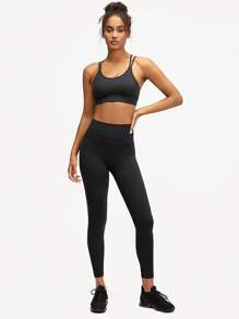 GLOWMODE 24" FeatherFit™ 7/8 Xà cạp yoga Kéo dài Cao Dây thắt lưng Khỏe mạnh Quần tất Với Trở lại Túi điện thoại - màu đen - Xem 4