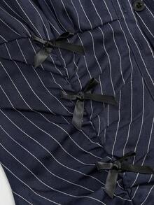 ROMWE Grunge Punk Áo cánh tay ngắn phối ren họa tiết sọc ôm eo cỡ lớn dành cho nữ - Màu xanh hải quân - Xem 4