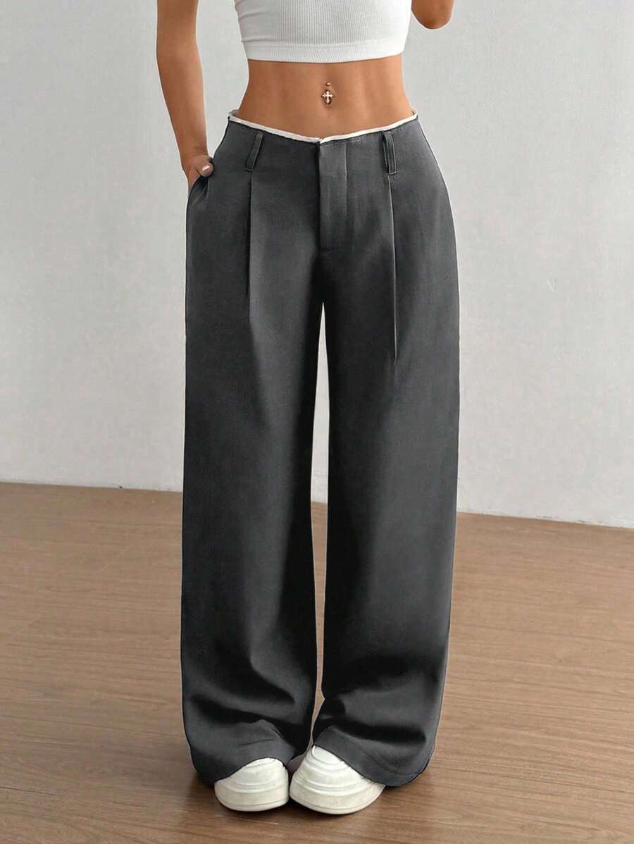 SHEIN Unity Women's Elegant Design Flattering Straight Leg Pants Fall Cloth For Women