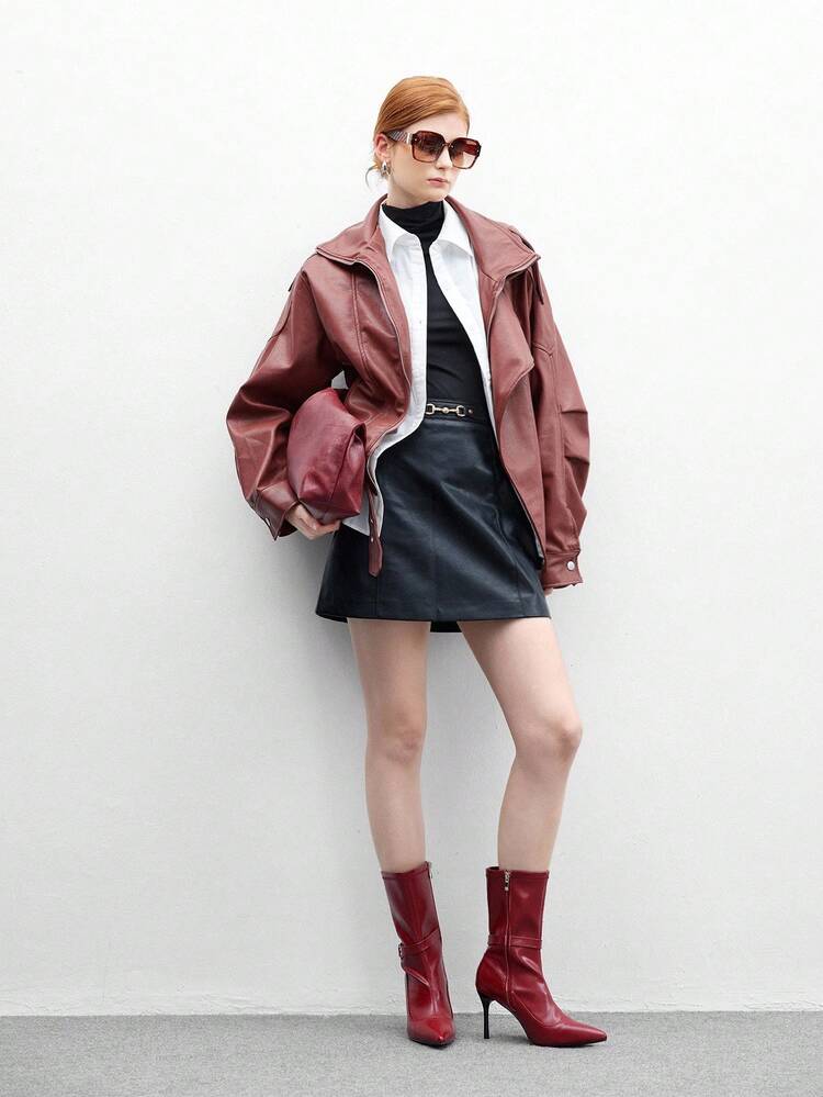 CUCCOO BIZCHIC Sexy Women's Burgundy Pointed Toe High Heel Boots, Fashion & Warm Fluffy Boots