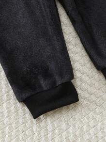 2件套可爱男婴毛绒圆领长袖上衣和裤子套装 - 黑色 - 查看 8