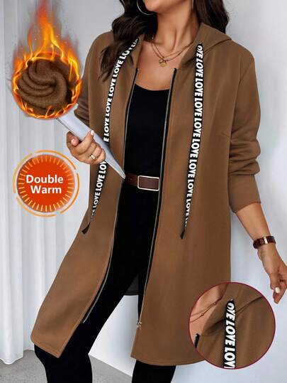 EMERY ROSE Kurtka damska w rozmiarze plus size, jesienna, z kapturem, zapinana na zamek, z termiczną podszewką, na zimę i jesień