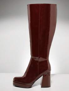 SHUZIA Women's Glamorous Comfortable Square Toe Platform Knee-High Boots With Inner Zipper - Brown - View 7