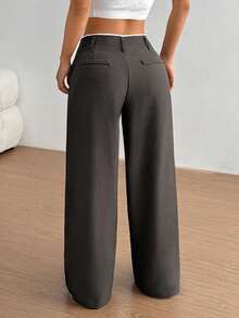 Flirla 女士时尚修身直筒裤，百搭 - 深灰色 - 查看 2