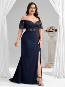 Coutiva Vestido de noche formal de talla grande (muy adornado)