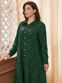 Al Najma Set casual de 2 piezas con botones de contraste y textura jacquard en talla grande - Verde - Ver 6