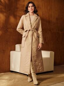 Anewsta Chaqueta de algodón acolchada con estampado floral de manga larga y cintura ceñida, ligera y adecuada para otoño, invierno, salir, elegante, formal, fiesta, chic, Año Nuevo, abrigo de invierno para mujer, Navidad, trabajo, graduación, boda, lujo - Albaricoque - Ver 5