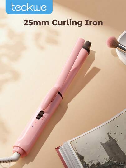 Teckwe 25mm Pink Curling Iron,2-Level Temp Rapid Heating Suitable For Home & Travel - UK Plug