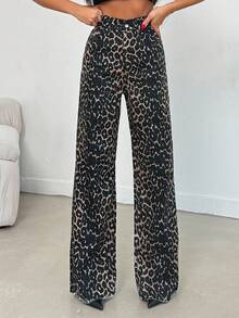EURMUSE 100% Cotton MID RISE WIDEEG CUT LEOPARD JEAN - Multicolor - View 6