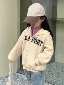 DAZY Young Girls Hooded English Text Korean Style Long Sleeve Sweatshirt, Autumn/Winter - Apricot - View 7