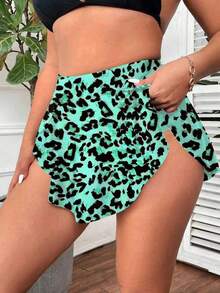 Swim Lushoire Đồ bơi gợi cảm họa tiết da báo cỡ lớn cho nữ có viền bất đối xứng - màu xanh lá - Xem 3