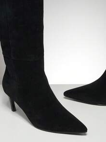 SHUZIA Women Everyday Basic Minimalist Comfortable Zip-On Knee-High Heeled Boots - Black - View 7