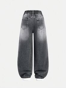 SHEIN Jeans casual comodi con gamba dritta e lavaggio vintage in stile Y2K, nuovi per la primavera/estate 2025, adatti per ragazze adolescenti
