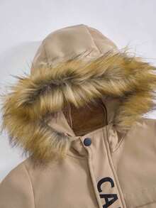 SHEIN 男童休闲舒适多功能保暖加厚连帽羽绒服，中长款冬季外套 - 杏色 - 查看 6