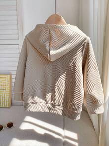 SHEIN 1pc Young Boys' Casual College Style Textured Fabric Zip Up Jacket, Suitable For Autumn And Winter School Fall - Apricot - View 2