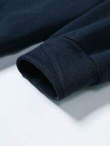 Manfinity EMRG Men's Autumn Casual Solid Color Thermal Lined Hooded Sweatshirt, Featuring A Stylish Two-Tone Patchwork Hood. Made With Soft, Warm Fleece Fabric, Perfect For Autumn. Simple And Versatile Design, Easy To Match With Any Pants For Daily Outings Or Campus Life. An Excellent Gift For Your Boyfriend., Navy Blue Hoodie Men, Plain Blue Hoodie Men, Men Clothes Hoodie Navy Hoodie Plain Hoodie Cotton Hoodie Oversized Hoodie - Navy Blue - View 3