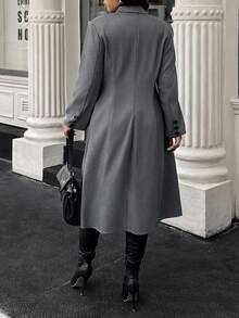 Easura 大码女式纯色翻领长袖单排扣休闲办公室西装外套 - 灰色 - 查看 2