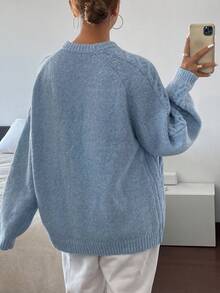 DAZY Women's Loose Fit Solid Color Crew Neck Cable Knit Sweater,Fall Women Clothes Modest Fashion - Blue - View 2