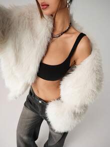 SHEIN ICON Sexy Faux Fur Short White Coat In Fall/Winter - White - View 6