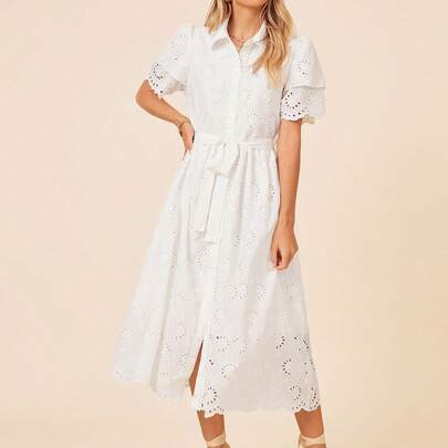 Abiti estivi casual da donna con colletto ricamato, cardigan, vestiti floreali con pizzo, abiti bianchi eleganti e classici per vacanze e laurea, abit
