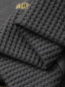 FRIFUL 女士圆领撞色针脚拼布正面字母印花装饰宽松灯笼袖保暖内衬厚款卫衣秋冬 Y2k 卫衣华夫格针织卫衣刺绣卫衣超大码卫衣撞色针脚卫衣 - 灰色 - 查看 3