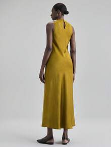 Ontre 2025秋冬新款女士户外装教师制服俱乐部装秋冬装女士商务休闲复古风服装优雅通勤连衣裙无袖纹理长裙黄色 - 摩卡棕 - 查看 3