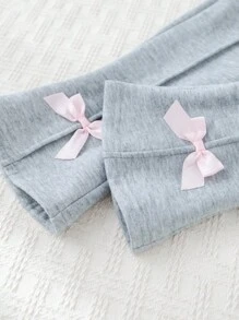 Cozy Pixies 2pcs Baby Girl Bow Decor Crew Neck Long Sleeve Sweatshirt And Elastic Waist Pants Set Fall Winter - Multicolor - View 5