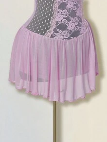 SHEIN ICON 女式性感蕾丝拼布蝴蝶结装饰迷你连衣裙 - 淺粉色 - 查看 8