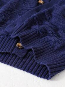 SHEIN Tween Boy Casual Loose Knit Cardigan With Single-Breasted Design, Long Sleeve Boys Kids Boys Teen Boys First Day Of School Tween Boys Mommy And Me For Kid S Winter Autumn - Navy Blue - View 5