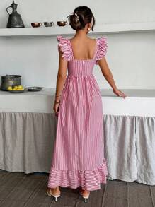 EURMUSE Women Striped Print Long Dress, Vacation Outfits Woman, Summer Outfits For Women, Holiday Style - Pink - View 2