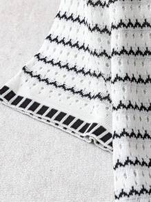 GlowEve CURVE Plus Size Summer Casual Colorblock Striped Short Sleeve Knit Dress Winter Fall Autumn - Black and White - View 3