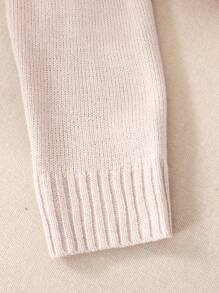 SHEIN 青少年女孩宽松休闲简约舒适圆领蝴蝶结套头衫 - 藕粉色 - 查看 4