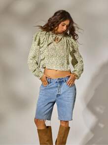 Aralina Fall Winter Western Ruffle Floral Print Boho Style Cute Going Out Office Top And Country Concert And Teacher - Multicolor - View 5
