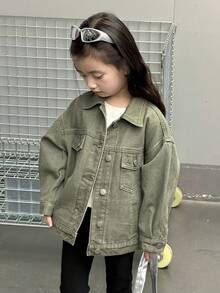 DAZY Young Girl Casual Korean Style Long Sleeve Washed Denim Jacket Fall,Winter - Green - View 3