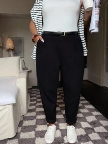 Dripcurv 大码女式黑色七分牛仔裤，适合所有季节，简约休闲，复古风格，百搭日常牛仔裤，是新年穿搭的完美之选。 - 黑色 - 查看 4