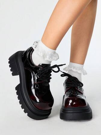 Fairycore Women's Dark Rock Punk Goth Side Zipper Rivet Platform Knight Boots, Waterproof Chunky Heel Moto Boots
